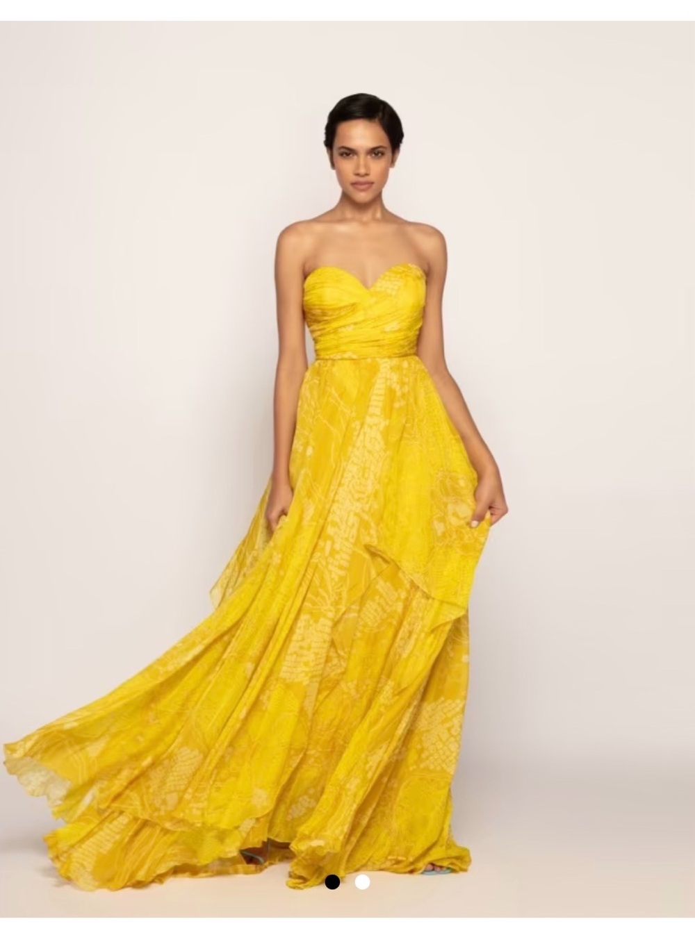Saaksha & Kinni Strapless Yellow Evening Gown